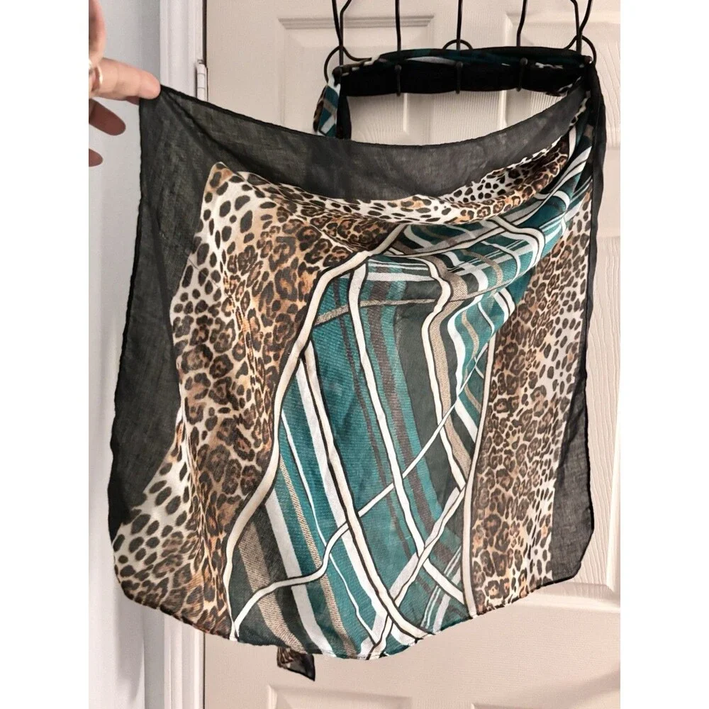 Leopard‎ Stripe Print Scarf Green Brown Black Lightweight Wrap